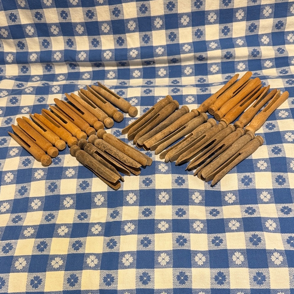 Two Flat Wooden Clothespins Free with Purchase of this Vintage Clothespins Set